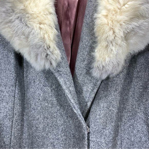 Vintage penny lane wool fur heather grey trench coat jacket women's size M/L - Picture 7 of 13